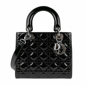 Christian Dior Lady 2way Shoulder Bag Patent Vernis leather black silver